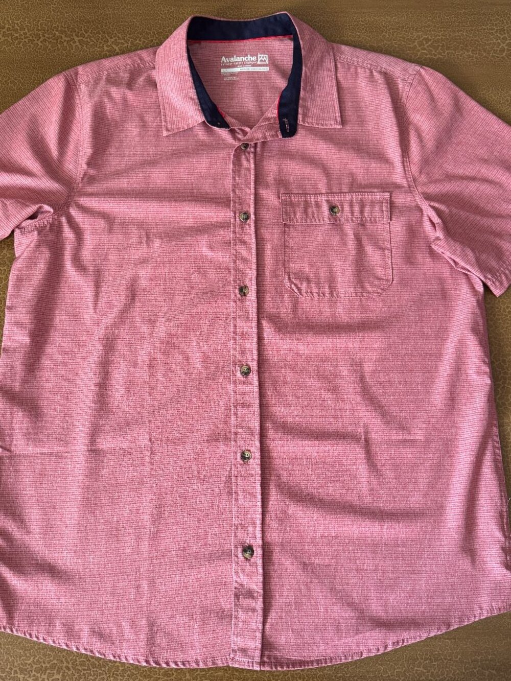 Avalanche Button Dress Short Sleeve Shirt - Size Large - Light Red Color